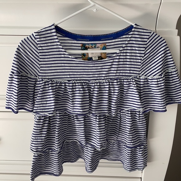 Anthro Postmark Ruffled Striped Tee - Picture 2 of 5